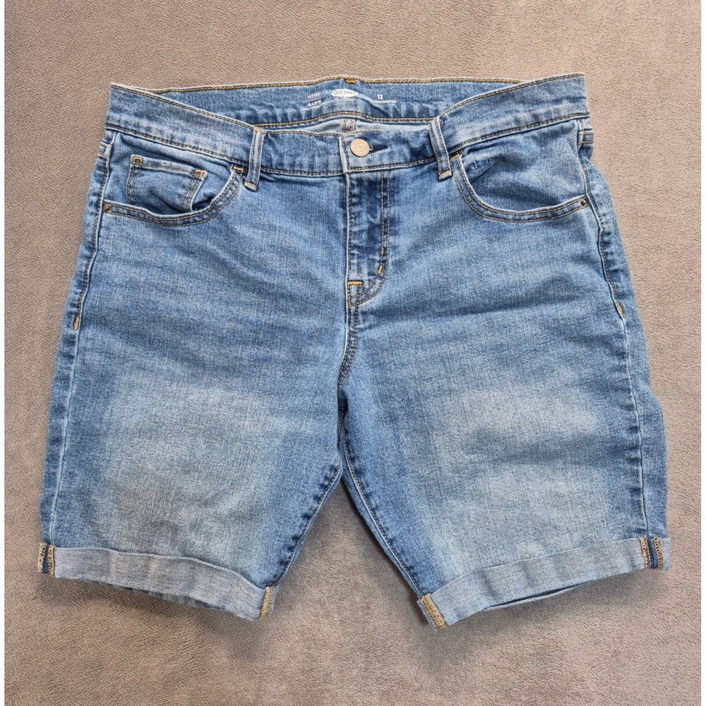Old Navy Womens Size 12 Blue Denim Jean Shorts Fitted Cuffed Hem Casual Summer